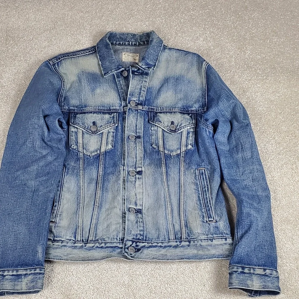 Polo Ralph Lauren Men's Blue Jean Jacket Size M Distressed Trucker Vintage 1990s